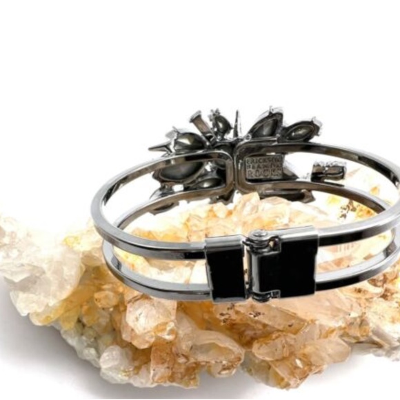 Cream Rhinestones & Gunmetal Double Stranded Clasp Bangle Bracelet - Picture 2 of 8